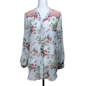 Fig & Flower Womens Sheer Floral Paisley Flowy Boho Hippie Blouse Size XL